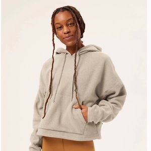 Girlfriend Collective Porcini Heather Micro Fleece Cropped Hoodie Size Large